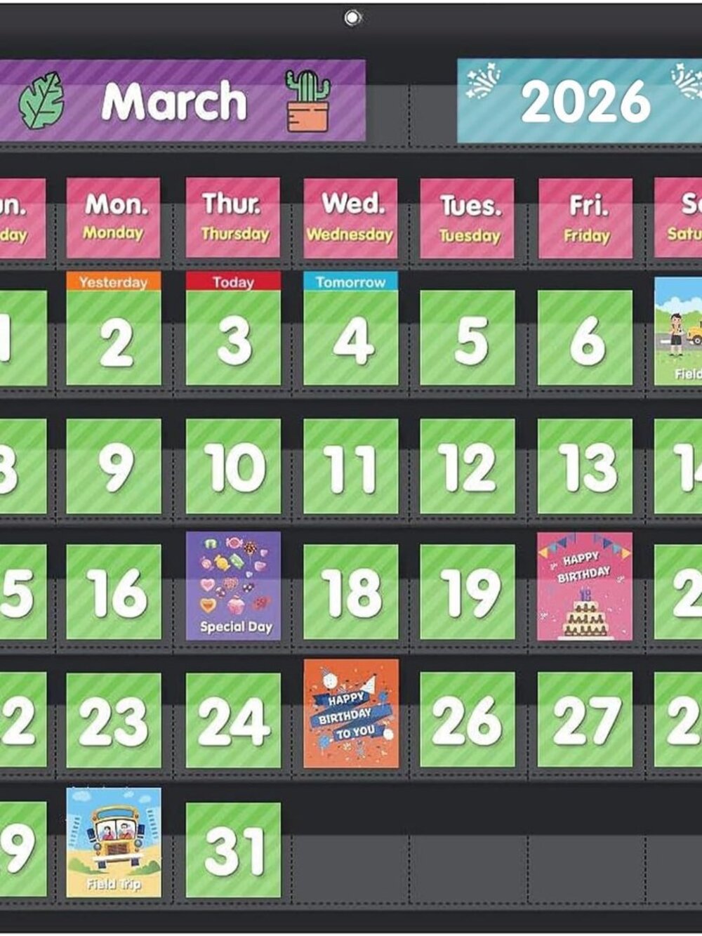 Classroom Monthly Calendar Pocket Chart with 71 Cards for Kids Learning for Home